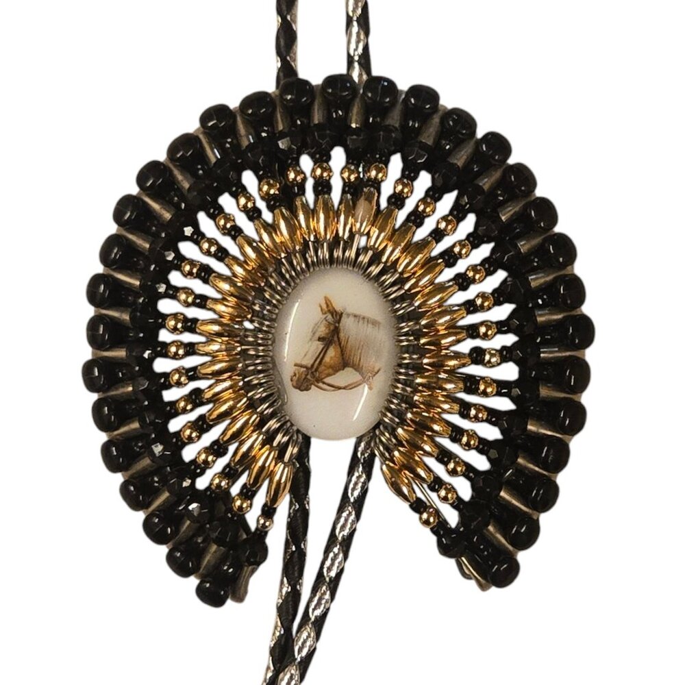 Western Horse Bolo Tie Cowboy Necklace Black Silver Unique